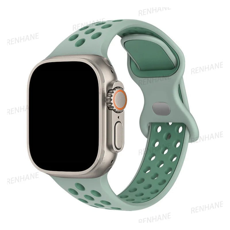 Storazone 17 mist moss green / 38mm 40mm 41mm Silicone Strap For Apple Watch band 8 7 45mm 41mm 49 44mm 42mm 40mm 38mm Breathable Wristband For iWatch series 6 5 4 3 SE Ultra