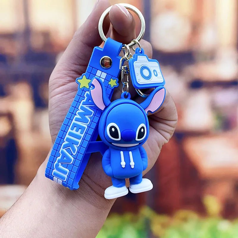 Storazone 18 Anime Disney Keychain Cartoon Minnie Mouse Mickey Stitch Cute Doll PVC Keyring Ornament Key Chain Car Pendant Kids Toys Gifts