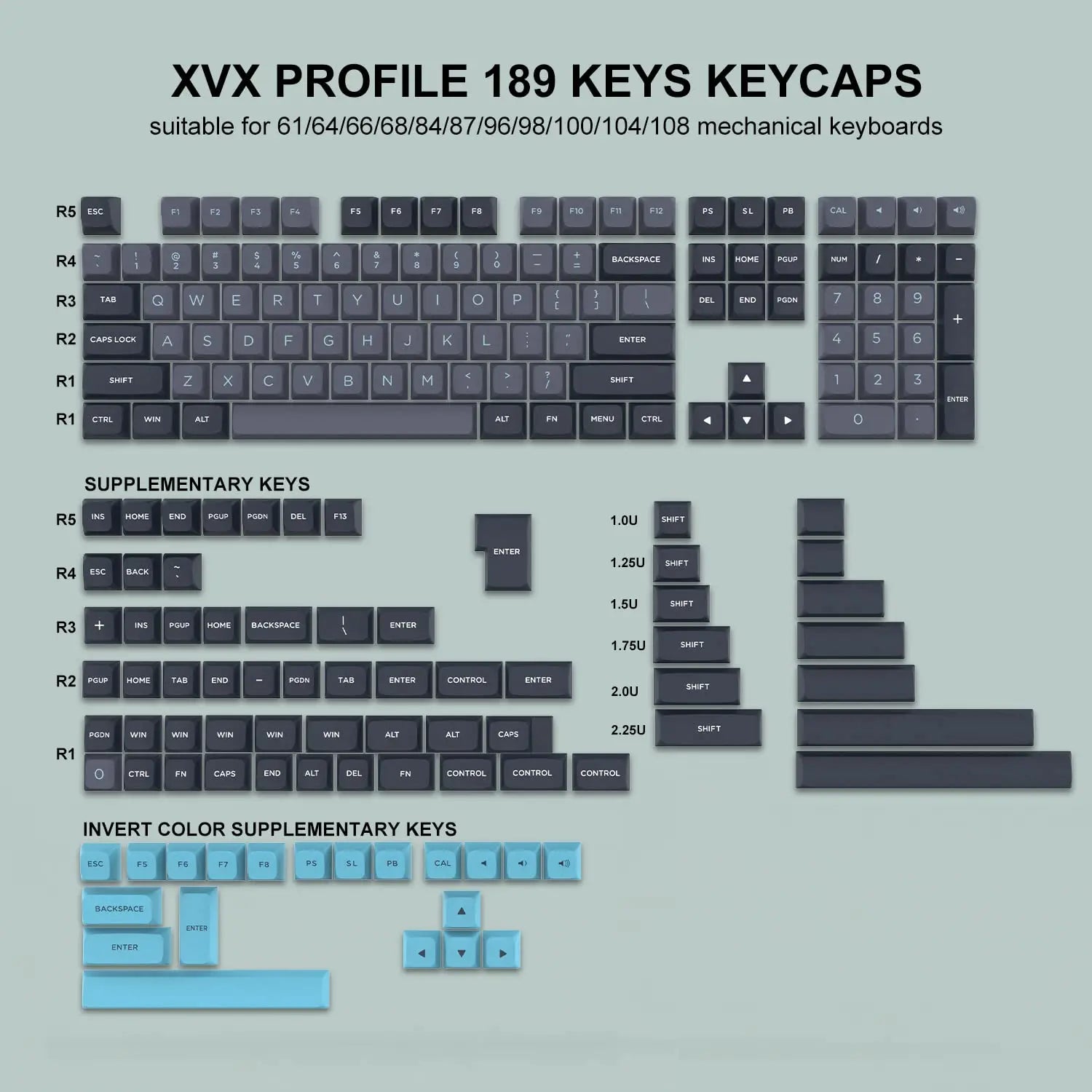 Storazone 189 Key PBT Double-shot Black Grey XVX Profile Keycaps Key Cap for MX Switches Womier GK61 Anne Pro 2 Mechanical Gaming Keyboard