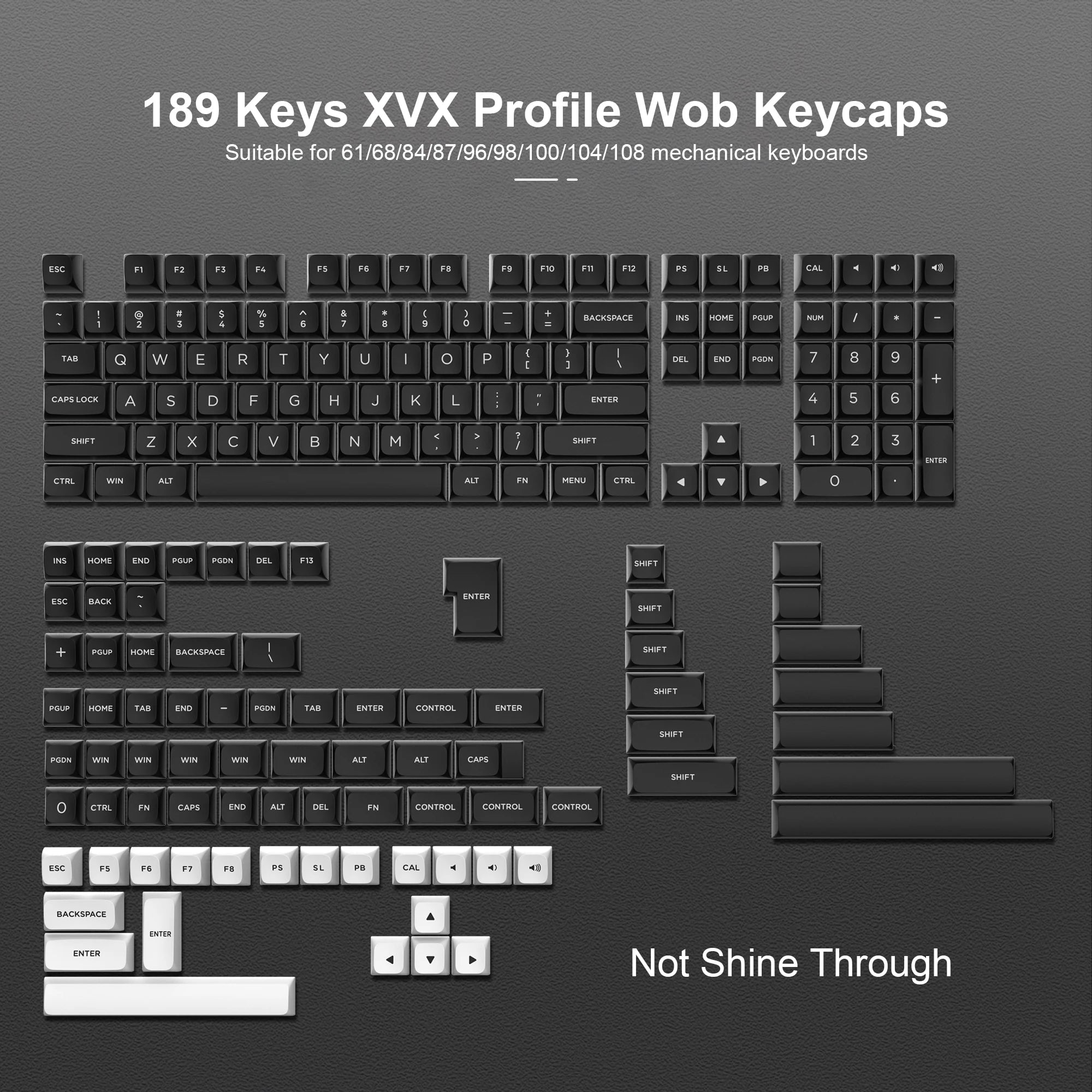 Storazone 189 XVX black 189 Key PBT Double-shot Black Grey XVX Profile Keycaps Key Cap for MX Switches Womier GK61 Anne Pro 2 Mechanical Gaming Keyboard