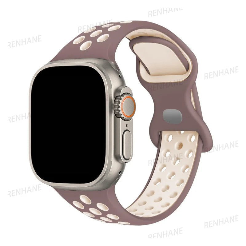 Storazone 18Smoke Purple Brown / 38mm 40mm 41mm Silicone Strap For Apple Watch band 8 7 45mm 41mm 49 44mm 42mm 40mm 38mm Breathable Wristband For iWatch series 6 5 4 3 SE Ultra