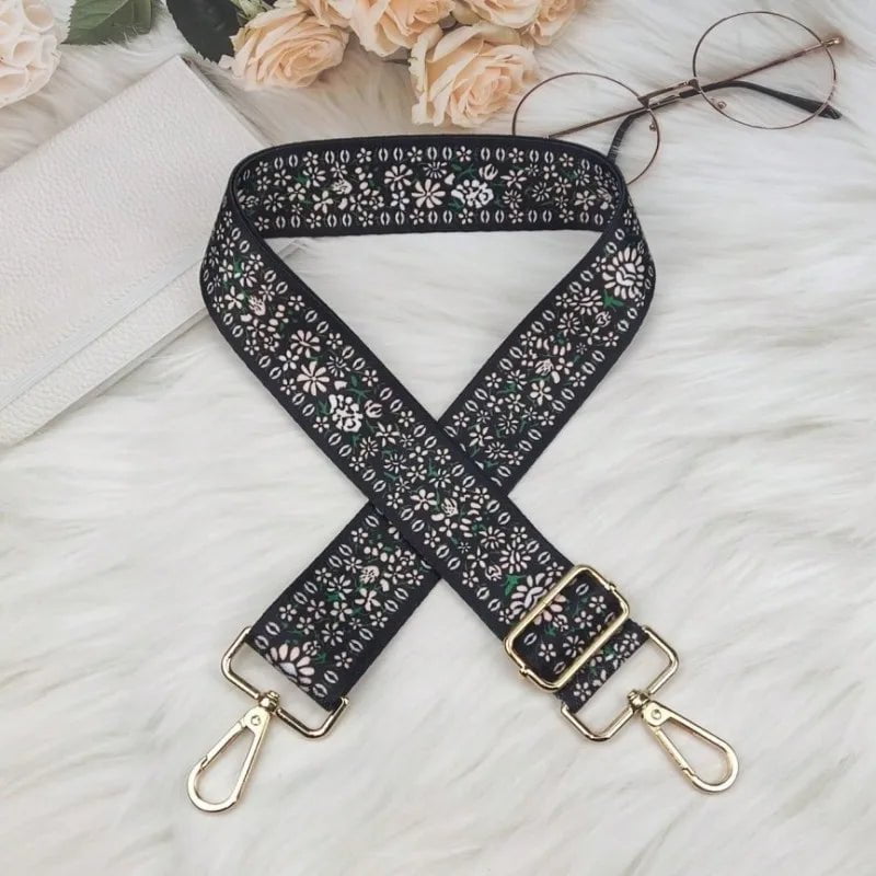Storazone 19 / Gold buckle Women Colorful Fabric Shoulder Strap Lady Bag Accessories Adjustable Removable Wide Shoulder Crossbody Messenger Nylon Bag Strap