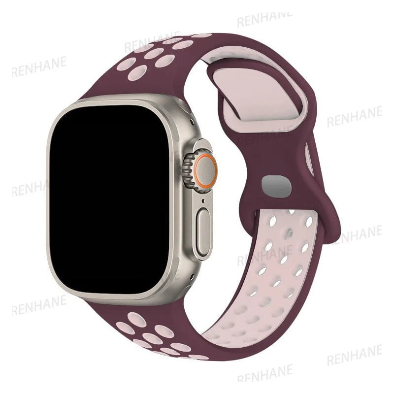 Storazone 19 Purple red brown / 38mm 40mm 41mm Silicone Strap For Apple Watch band 8 7 45mm 41mm 49 44mm 42mm 40mm 38mm Breathable Wristband For iWatch series 6 5 4 3 SE Ultra