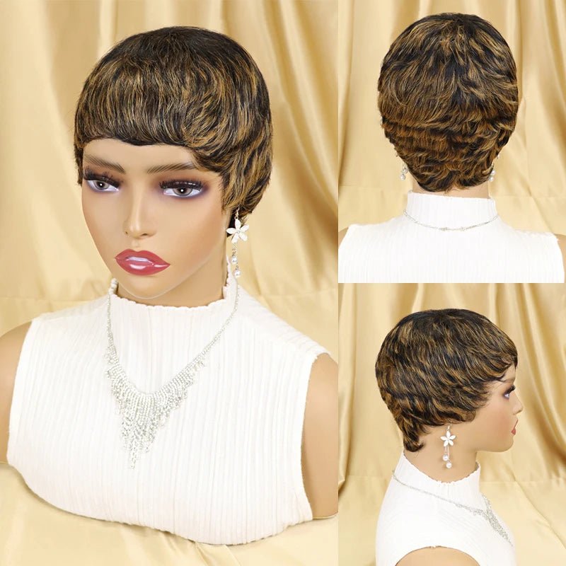 Storazone 1B-30 / CHINA / 6inches | 150% peluca Short Straight Human Hair Wigs Pixie Cut Brazilian Hair for Black Women Machine Made Cheap Peruvian Wig Withbang perruque