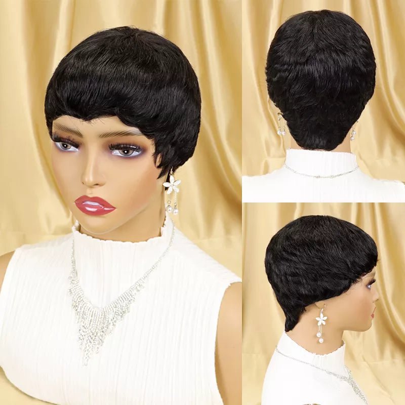 Storazone #1B / CHINA / 6inches | 150% peluca Short Straight Human Hair Wigs Pixie Cut Brazilian Hair for Black Women Machine Made Cheap Peruvian Wig Withbang perruque