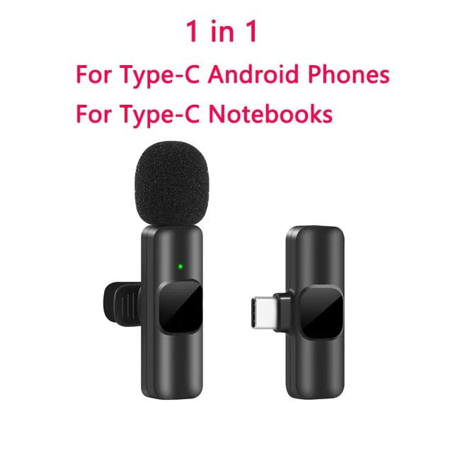 Storazone 1in1 For Type-C New Wireless Lavalier Microphone Portable Audio Video Recording Mini Mic for iPhone Android Live Broadcast Gaming Phone Mic