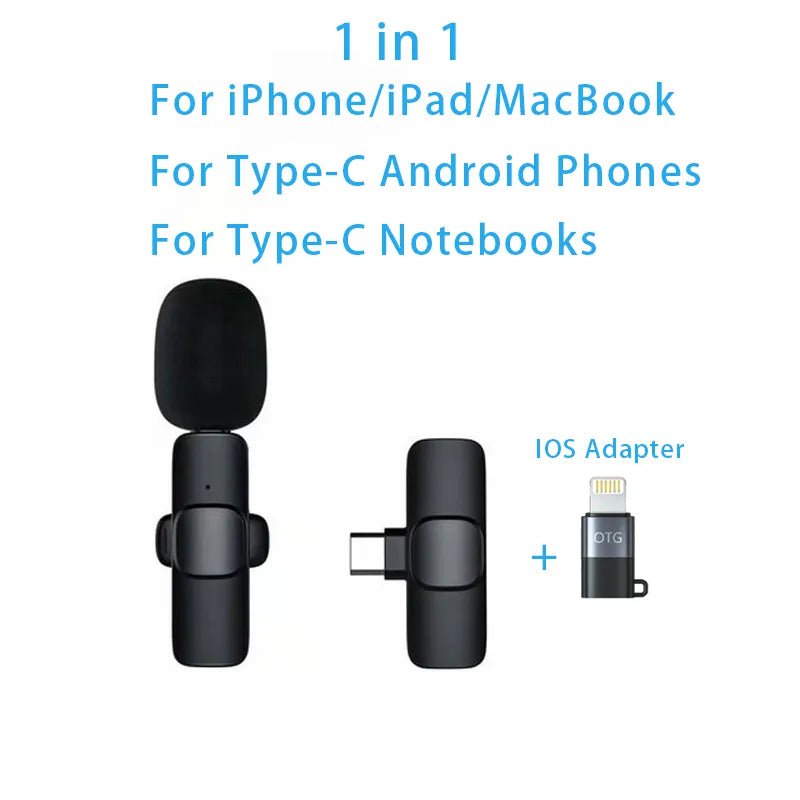 Storazone 1in1TypeC-IOSAdapter / CHINA New Wireless Lavalier Microphone Portable Audio Video Recording Mini Microphone for iPhone Android PC Camera Live Gaming Phone