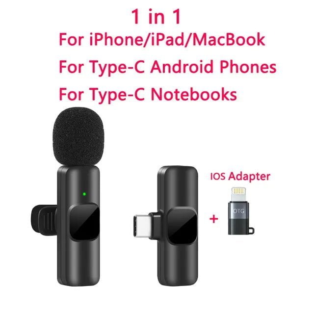 Storazone 1in1TypeC-IOSAdapter New Wireless Lavalier Microphone Portable Audio Video Recording Mini Mic for iPhone Android Live Broadcast Gaming Phone Mic
