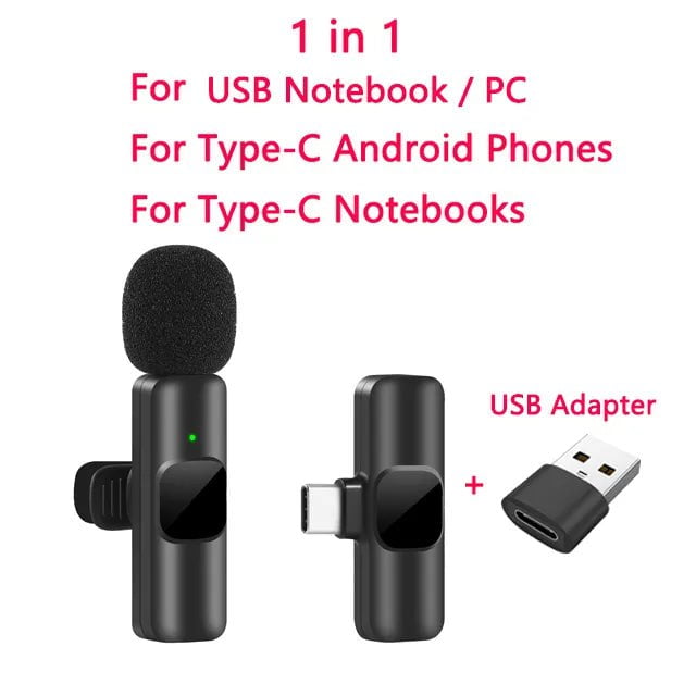 Storazone 1in1TypeC-USB Adapte New Wireless Lavalier Microphone Portable Audio Video Recording Mini Mic for iPhone Android Live Broadcast Gaming Phone Mic