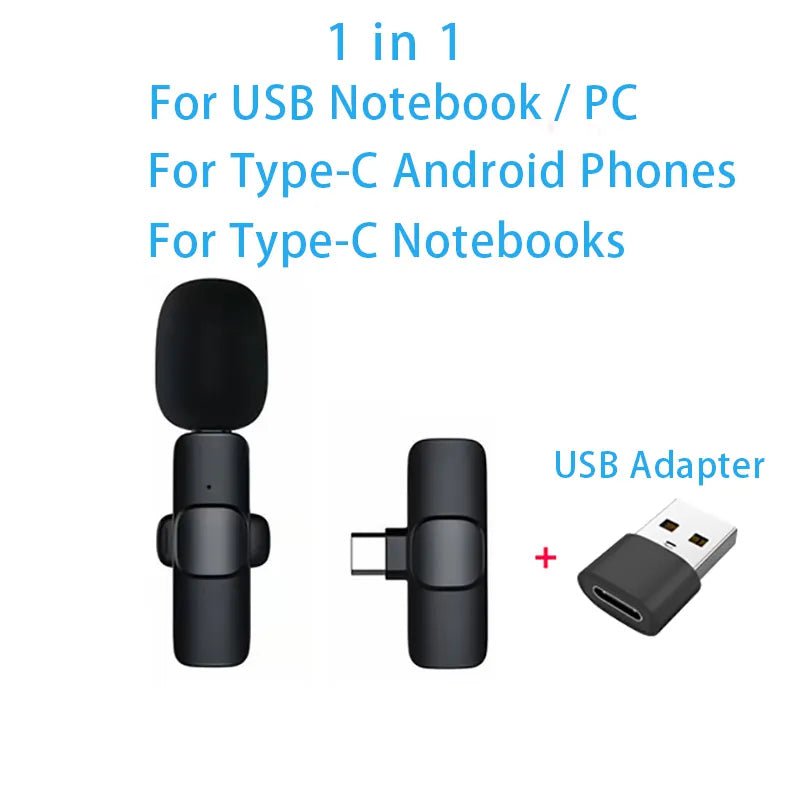 Storazone 1in1TypeC-USBAdapte / CHINA New Wireless Lavalier Microphone Portable Audio Video Recording Mini Microphone for iPhone Android PC Camera Live Gaming Phone