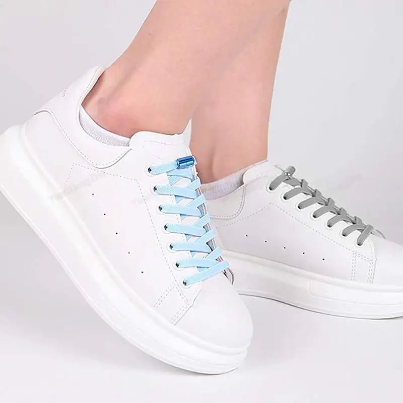 Storazone 1Pair Multicolor Lock Elastic Sneaker Laces For Kids Adults and Elderly No Tie Shoelaces Quick Elastic Athletic Running Shoelace