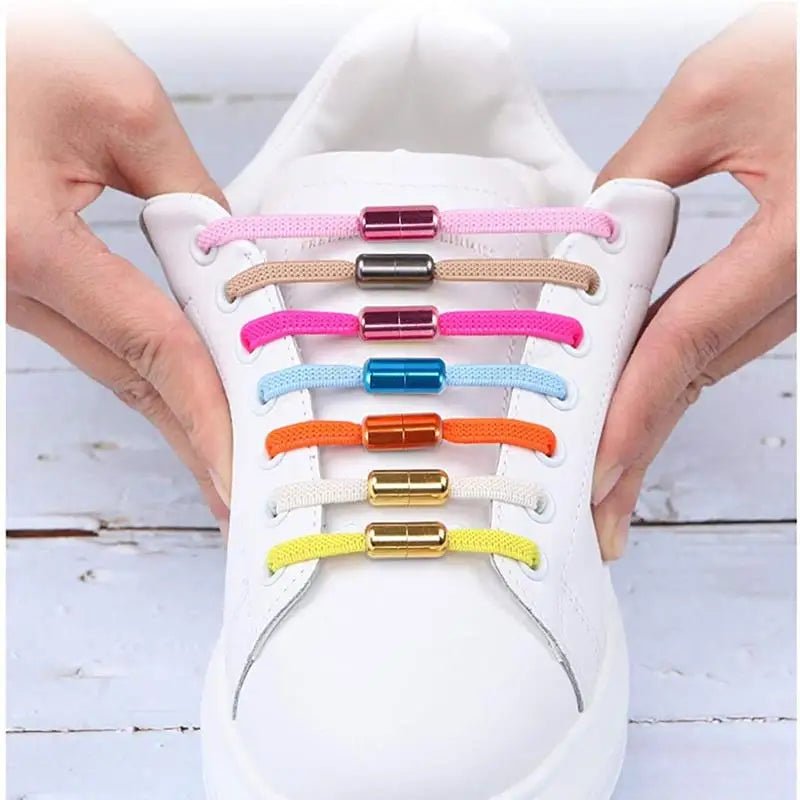 Storazone 1Pair Multicolor Lock Elastic Sneaker Laces For Kids Adults and Elderly No Tie Shoelaces Quick Elastic Athletic Running Shoelace