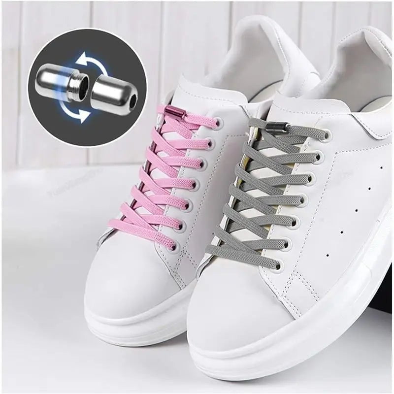 Storazone 1Pair Multicolor Lock Elastic Sneaker Laces For Kids Adults and Elderly No Tie Shoelaces Quick Elastic Athletic Running Shoelace
