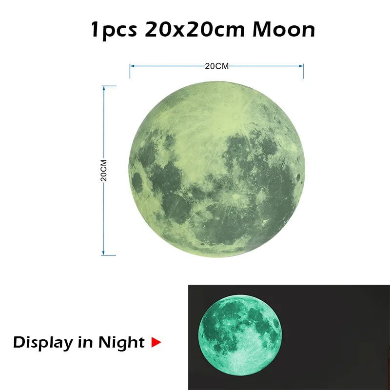 Storazone 1pc 20cm moon Luminous 3D Stars Dots Wall Sticker for Kids Room Bedroom Home Decoration Glow In The Dark Moon Decal Fluorescent DIY Stickers