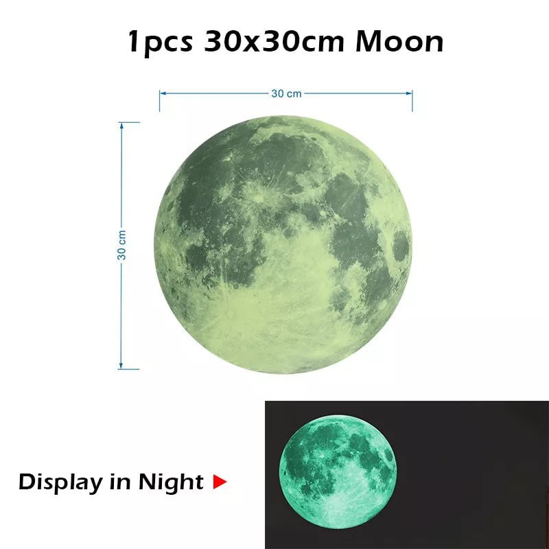 Storazone 1pc 30cm moon Luminous 3D Stars Dots Wall Sticker for Kids Room Bedroom Home Decoration Glow In The Dark Moon Decal Fluorescent DIY Stickers