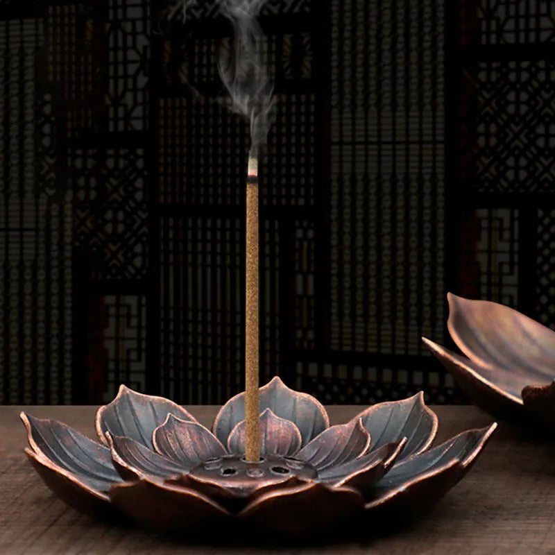 Storazone 1pc Alloy Incense Burner Stick Holder Buddhism Lotus Line Incense Plate Sandalwood Coil Base Temples Yoga Studios Home Decoration