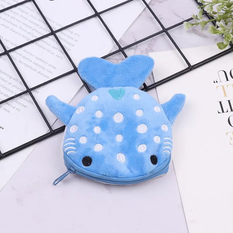 Storazone 1pc HOT! Cute Cartoon Plush Shark Coin Purse Plush Animal Wallet For Women Kids Zipper Coin Bag