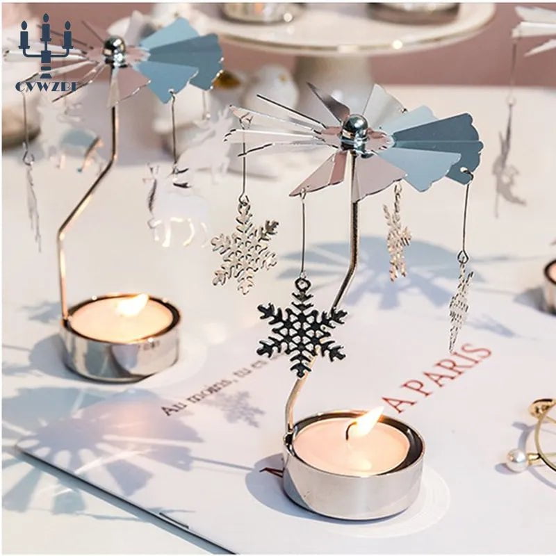 Storazone 1pc Metal Hot Rotating Candle Holder Christmas Rotating Candle Holder Dinner Party Wedding Party Candle Holder Decoration Gift