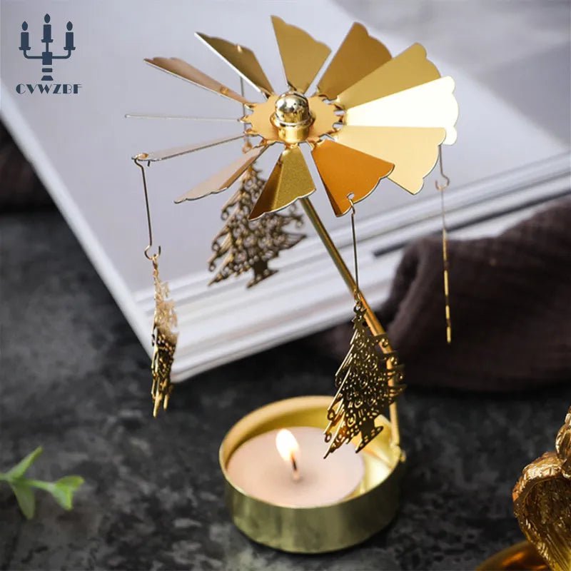 Storazone 1pc Metal Hot Rotating Candle Holder Christmas Rotating Candle Holder Dinner Party Wedding Party Candle Holder Decoration Gift