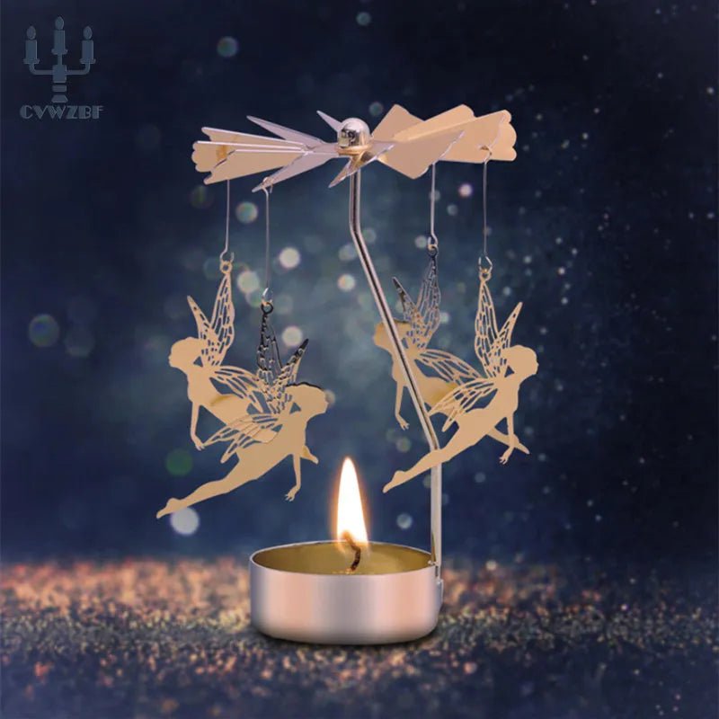 Storazone 1pc Metal Hot Rotating Candle Holder Christmas Rotating Candle Holder Dinner Party Wedding Party Candle Holder Decoration Gift