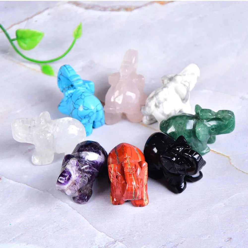 Storazone 1PC Natural Crystal Rose Quartz Elephant Amethyst Obsidian Animals Stone Crafts Small Decoration Home Decor Christmas Present