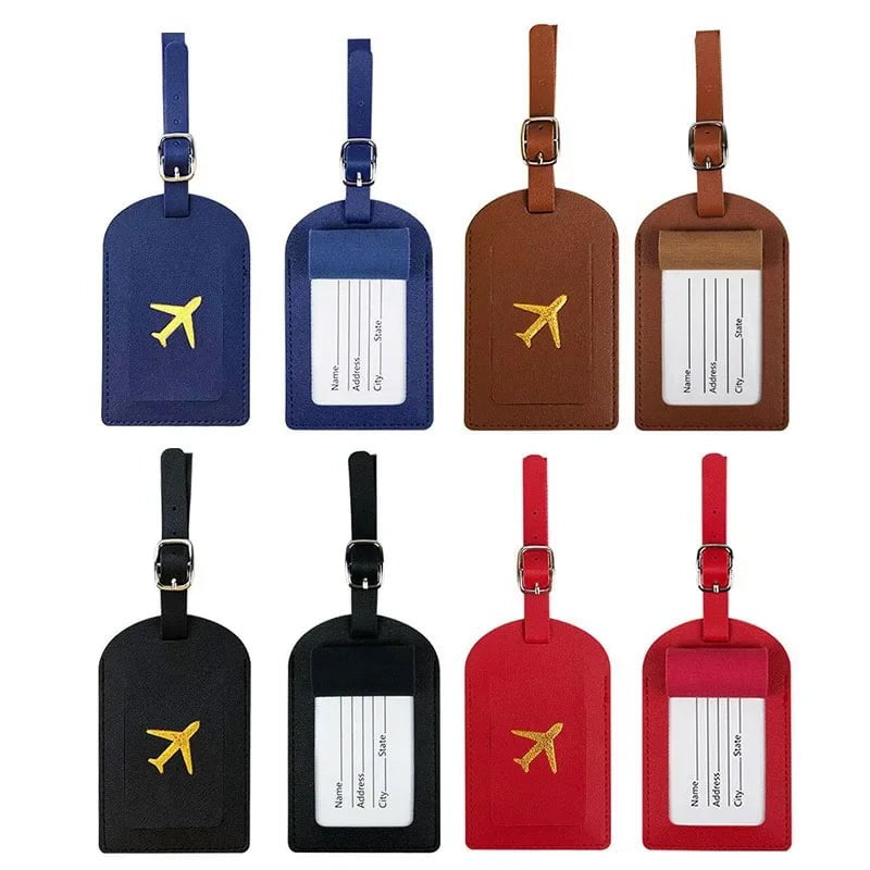Storazone 1PC Women Men PU Leather Luggage Tag Suitcase Identifier Label Baggage Boarding Bag Tag Name ID Address Holder Travel Accessorie