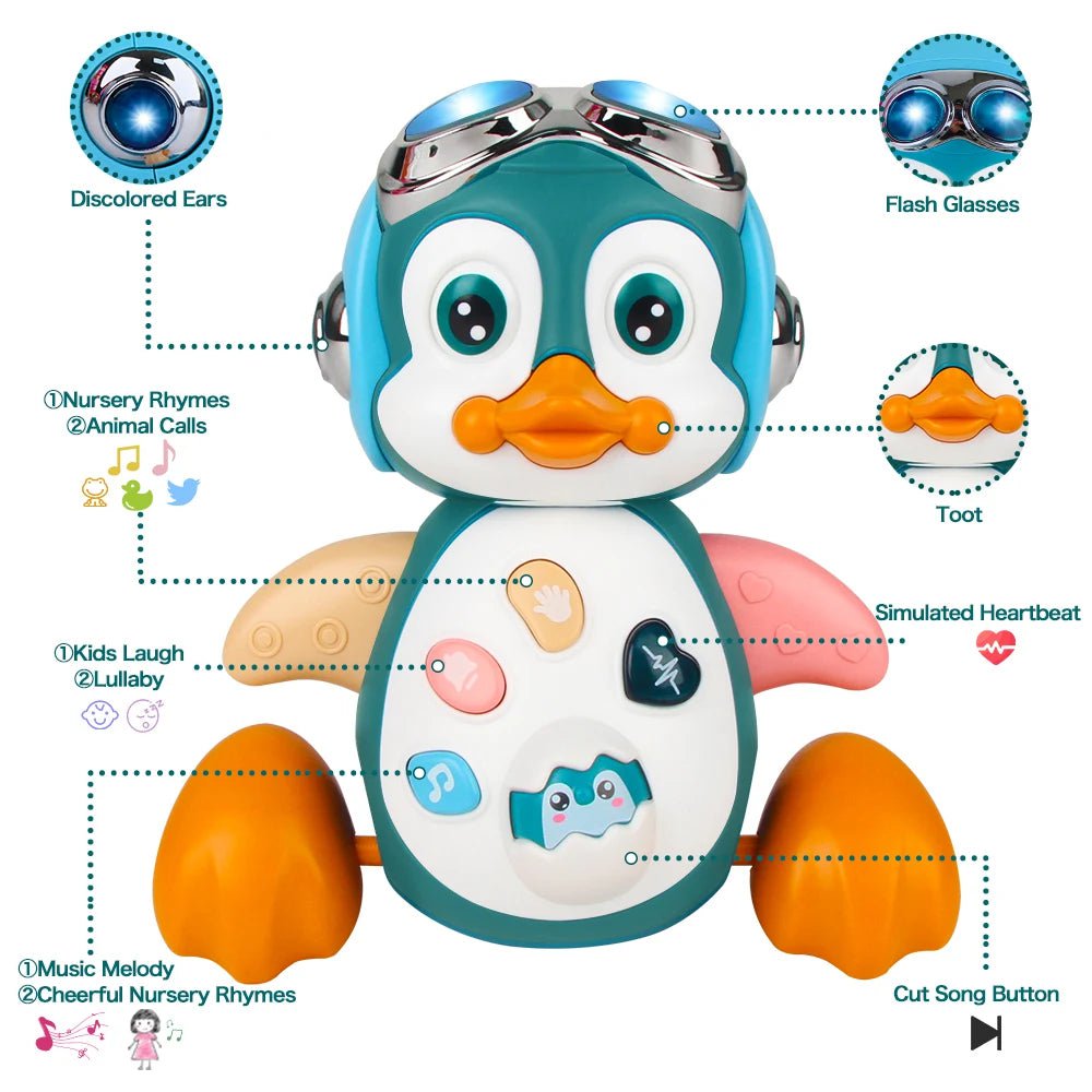 Storazone 1pcs Baby Crawling Toys Musical Penguin Infant Moving Walking Dancing Toys with Light Toddler Interactive Development Tummy Time Gift