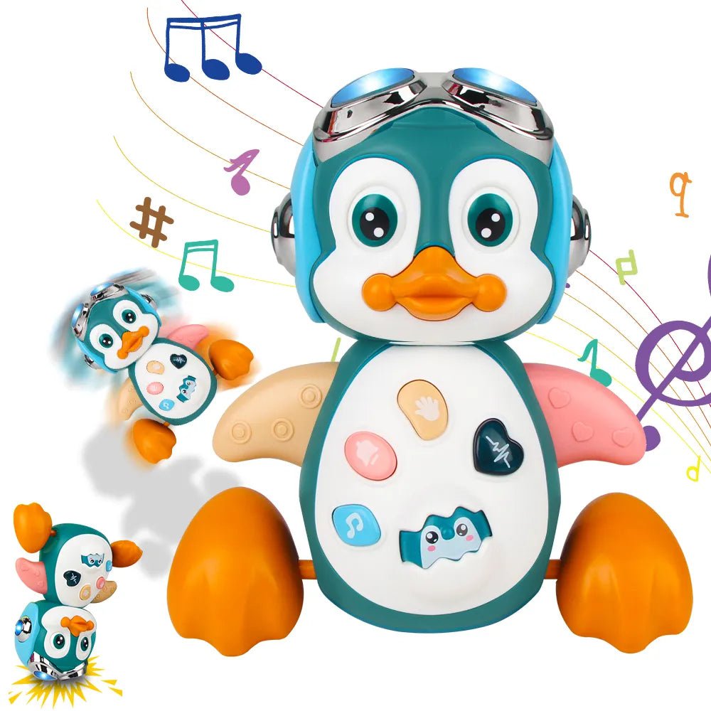 Storazone 1pcs Baby Crawling Toys Musical Penguin Infant Moving Walking Dancing Toys with Light Toddler Interactive Development Tummy Time Gift