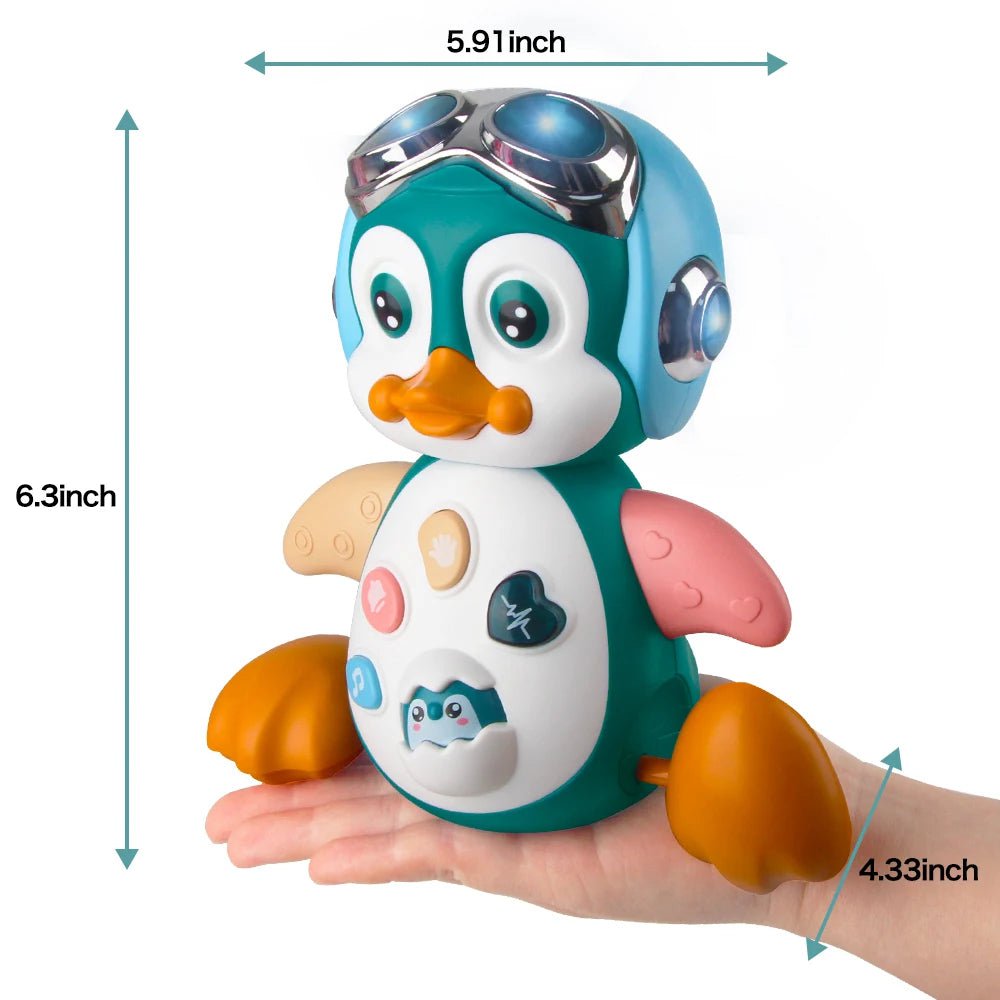 Storazone 1pcs Baby Crawling Toys Musical Penguin Infant Moving Walking Dancing Toys with Light Toddler Interactive Development Tummy Time Gift