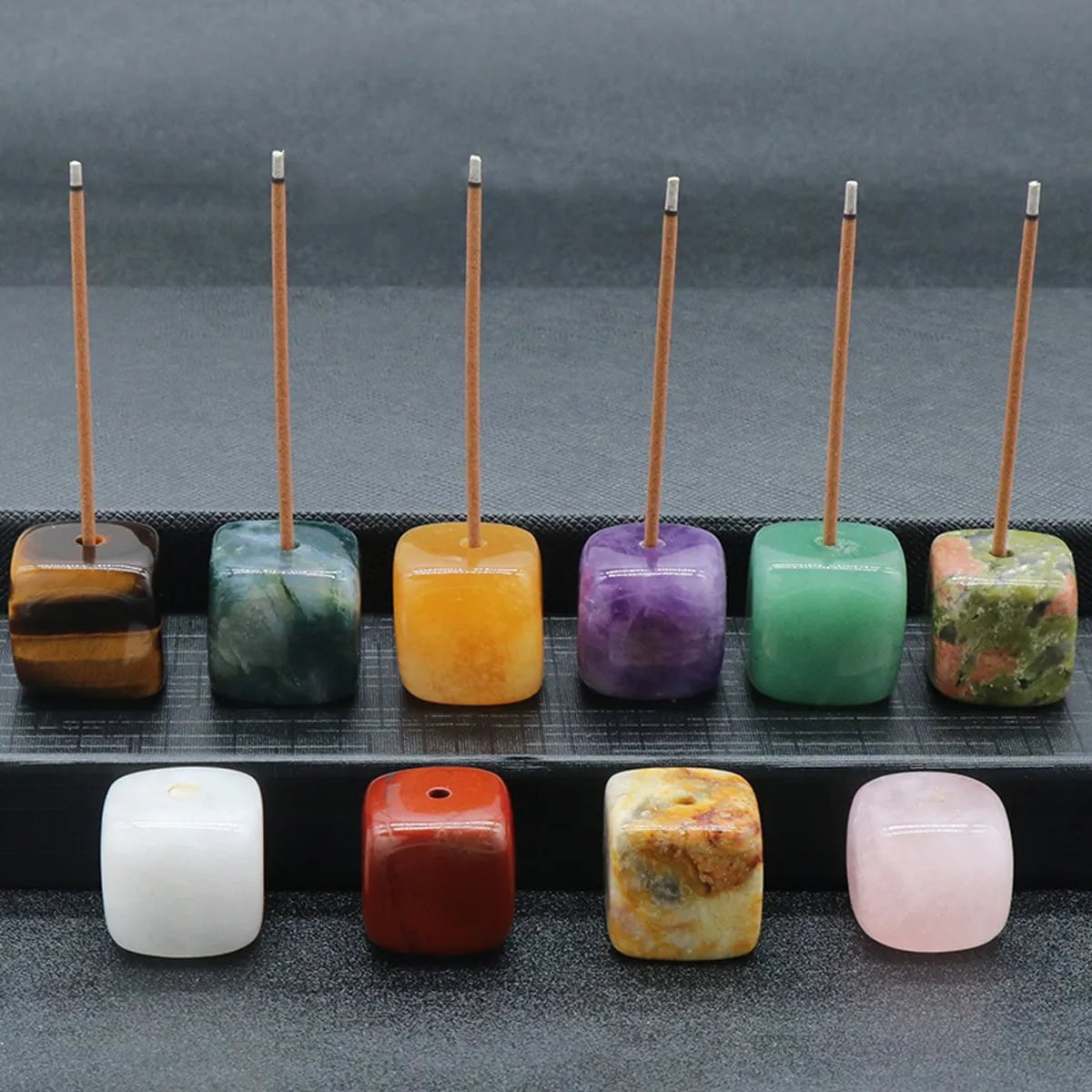 Storazone 1pcs Natural Crystal Incense Sticks Holder Coil Censer Burner Rock Quartz Stone Base Buddhist Indoor Altar Table Home Decoration