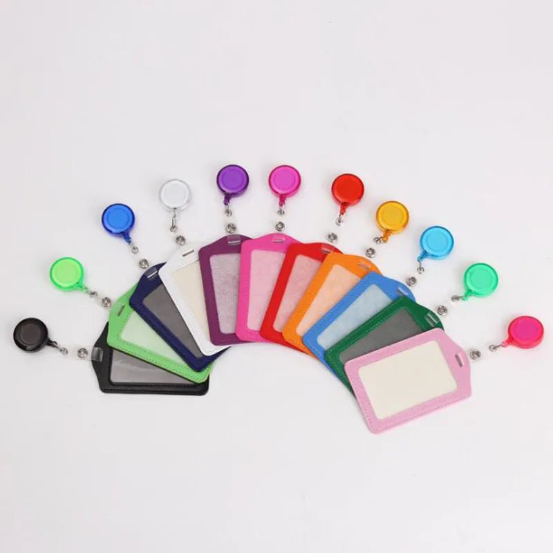 Storazone 1pcs random color Women Men Student Retractable Badge Reel ID Card Holder Cover Case Nurse Badge Lanyards Fashion PU Leather Card Holders Set