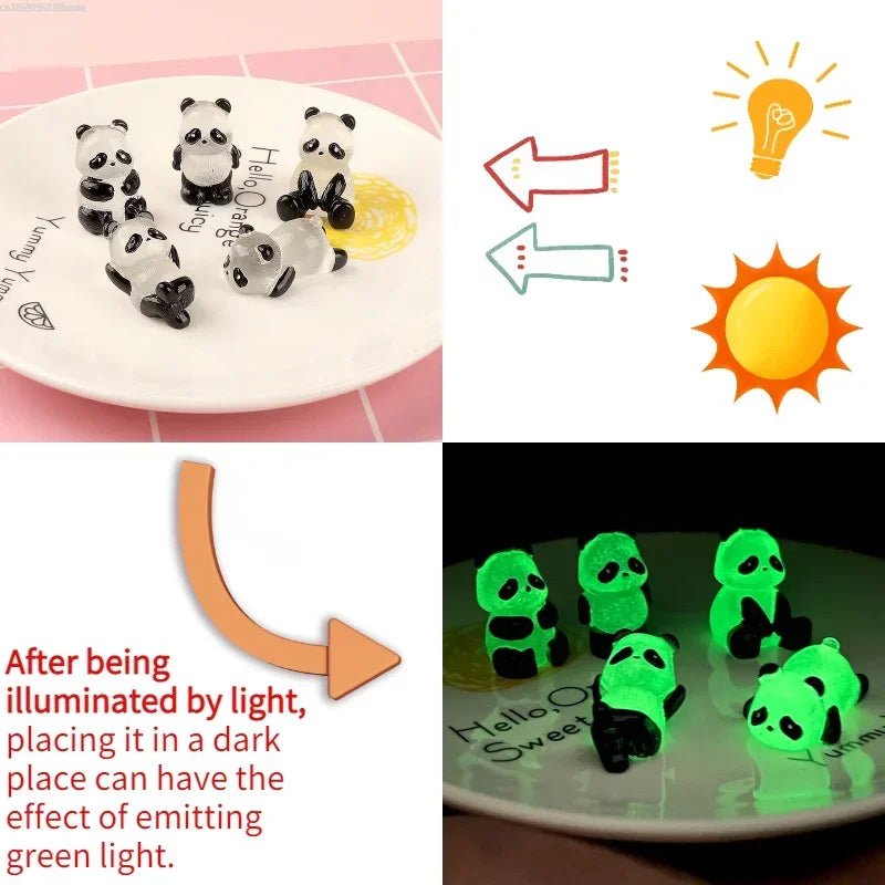 Storazone 1Pcs/Set Glowing Panda Mini Figurines Miniature Panda Micro Landscape Ornament Glowing In Dark Miniature Flower Potted Decor