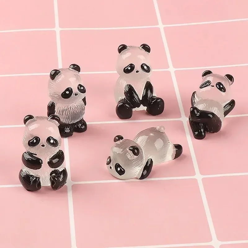 Storazone 1Pcs/Set Glowing Panda Mini Figurines Miniature Panda Micro Landscape Ornament Glowing In Dark Miniature Flower Potted Decor