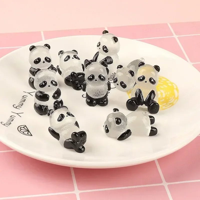 Storazone 1Pcs/Set Glowing Panda Mini Figurines Miniature Panda Micro Landscape Ornament Glowing In Dark Miniature Flower Potted Decor