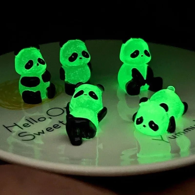 Storazone 1Pcs/Set Glowing Panda Mini Figurines Miniature Panda Micro Landscape Ornament Glowing In Dark Miniature Flower Potted Decor