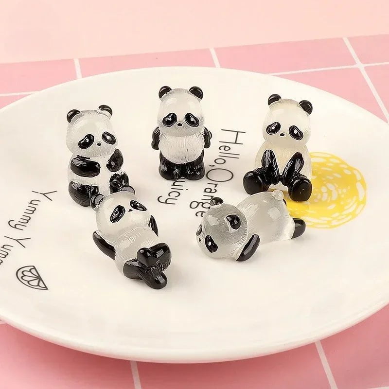 Storazone 1Pcs/Set Glowing Panda Mini Figurines Miniature Panda Micro Landscape Ornament Glowing In Dark Miniature Flower Potted Decor