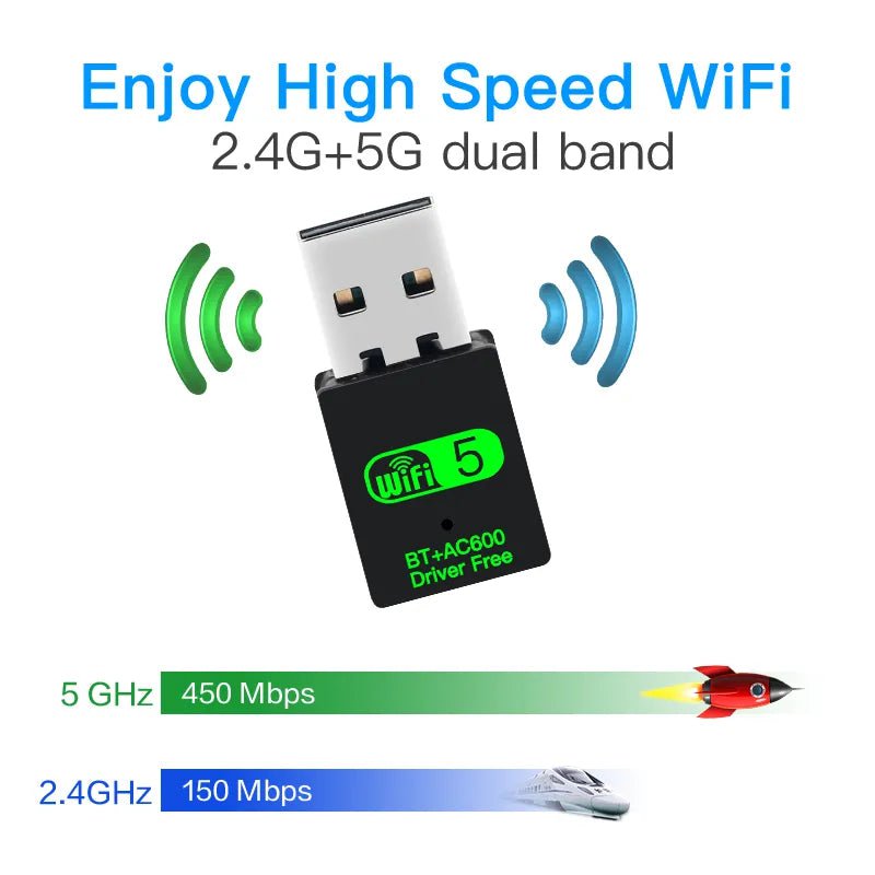 Storazone 2.4G-5G-AC600-BT5.0 600Mbps USB WiFi Bluetooth 5.0 Adapter 2in1 Dongle Dual Band 2.4G&5GHz USB WiFi 5 Network Wireless Wlan Receiver DRIVER FREE