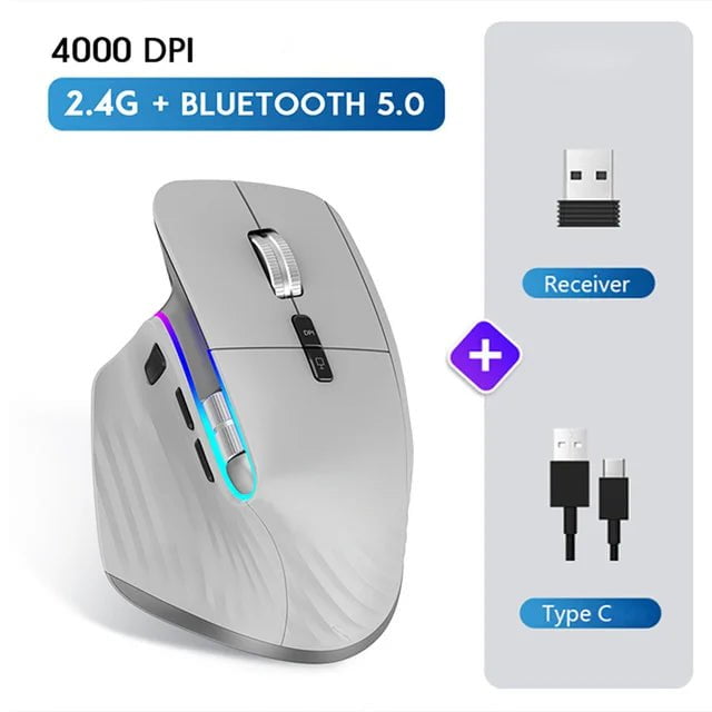 Storazone 2.4g Bluetooth Grey Multi-Device Wireless Mouse Bluetooth 5.0 & 3.0 Mouse 2.4G Wireless Portable Optical Mouse Ergonomic Right Hand Computer Mice