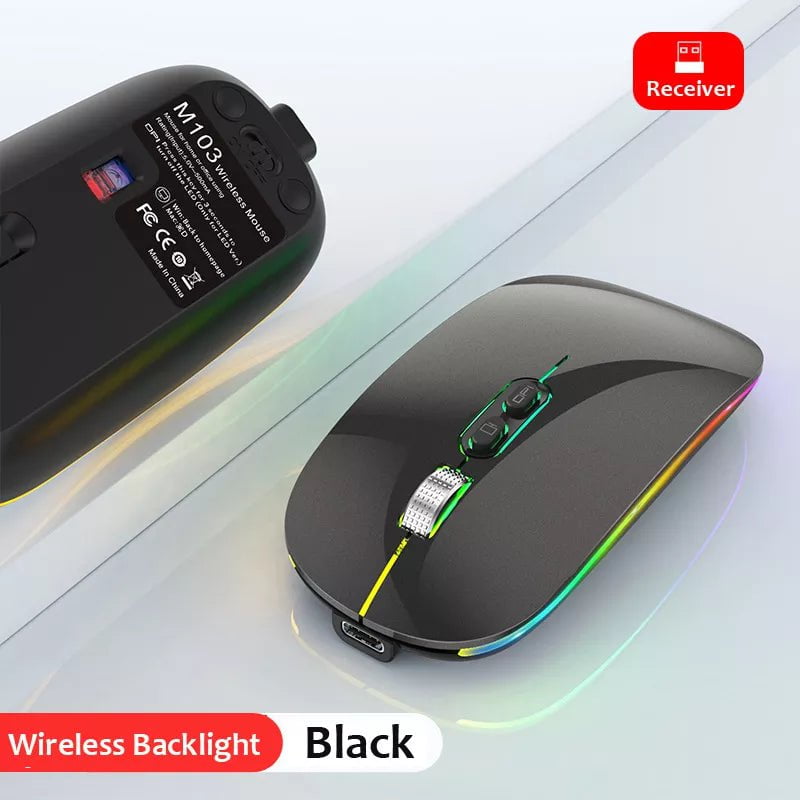 Storazone 2.4G Wireless Black / CHINA Dual Mode Bluetooth 2.4G Wireless Mouse One-Click Desktop Function Type-C Rechargeable Silent Backlight Mice for Laptop PC New