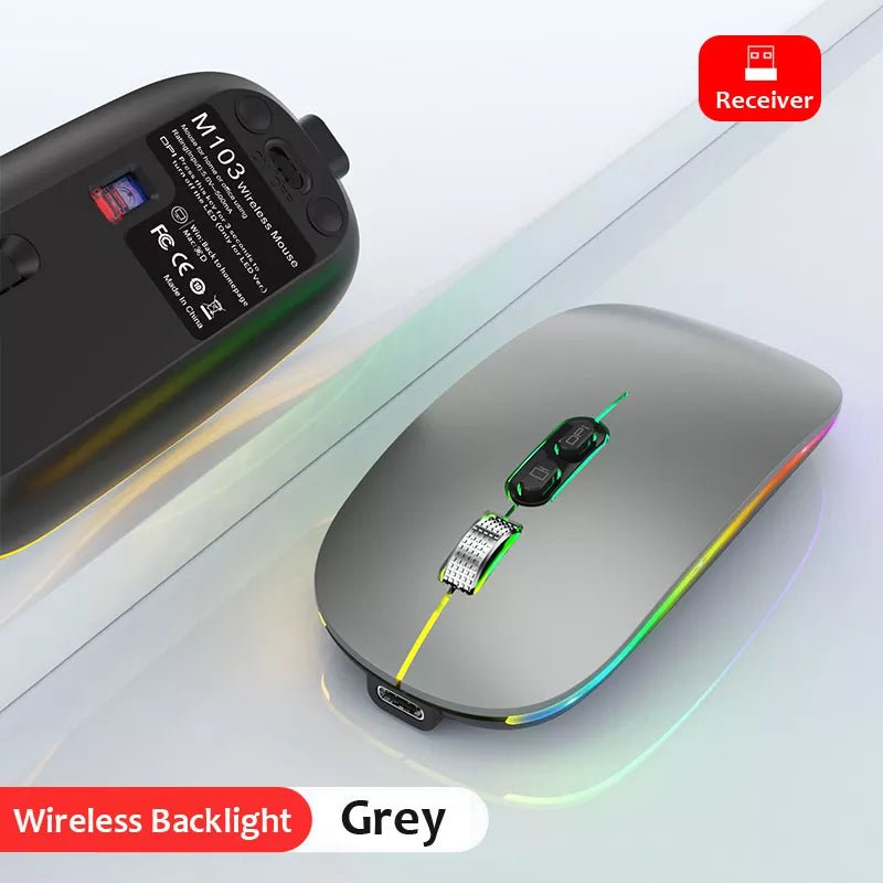 Storazone 2.4G Wireless Grey / CHINA Dual Mode Bluetooth 2.4G Wireless Mouse One-Click Desktop Function Type-C Rechargeable Silent Backlight Mice for Laptop PC New