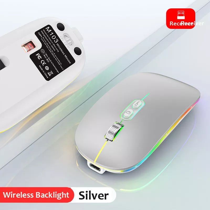 Storazone 2.4G Wireless Silver / CHINA Dual Mode Bluetooth 2.4G Wireless Mouse One-Click Desktop Function Type-C Rechargeable Silent Backlight Mice for Laptop PC New