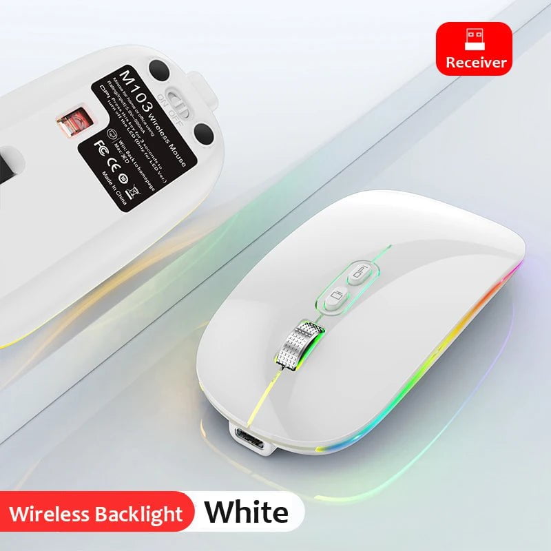 Storazone 2.4G Wireless White / CHINA Dual Mode Bluetooth 2.4G Wireless Mouse One-Click Desktop Function Type-C Rechargeable Silent Backlight Mice for Laptop PC New