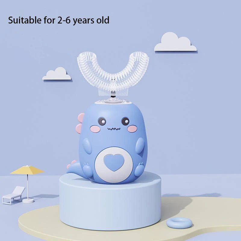 Storazone 2-6 years old blue Children U-shaped Electric Toothbrush 360 Degrees Smart Cartoon Kids silicone Toothbrush Automatic Rechargeable Sonic Toothbrush