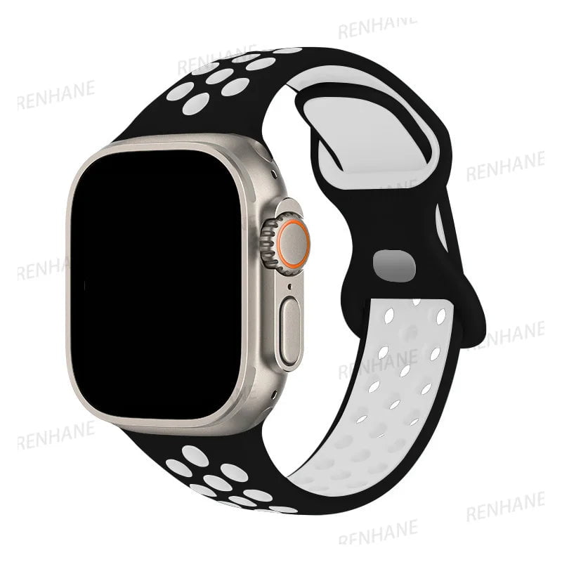 Storazone 2 Black White / 38mm 40mm 41mm Silicone Strap For Apple Watch band 8 7 45mm 41mm 49 44mm 42mm 40mm 38mm Breathable Wristband For iWatch series 6 5 4 3 SE Ultra