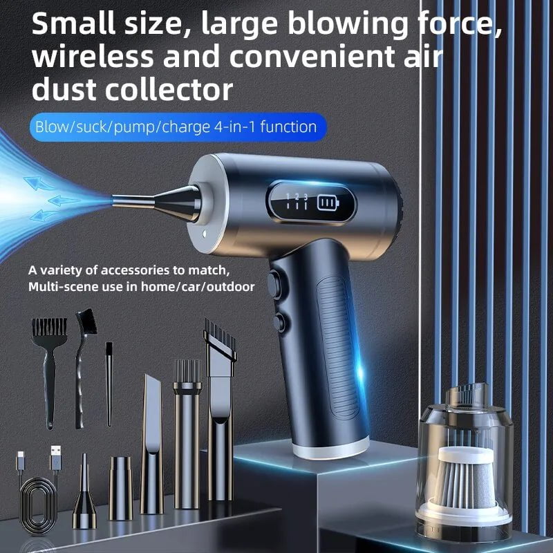 Storazone 2 in 1 Air Duster Vaccum Cleaner 50000 RPM 3 Gear Strong Suction Wireless Handhled Cordless Cleaner for Car Home Computer