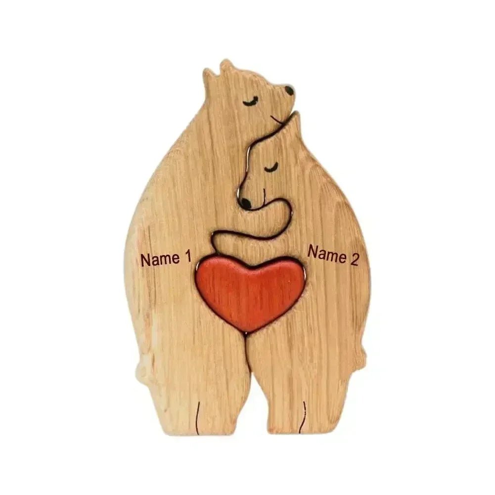 Storazone 2 members Free Engraving Personalized Custom Bear Family Wooden Puzzle Christmas Birthday Gift Family Name Sculpture 2-7 Names Desk Decor