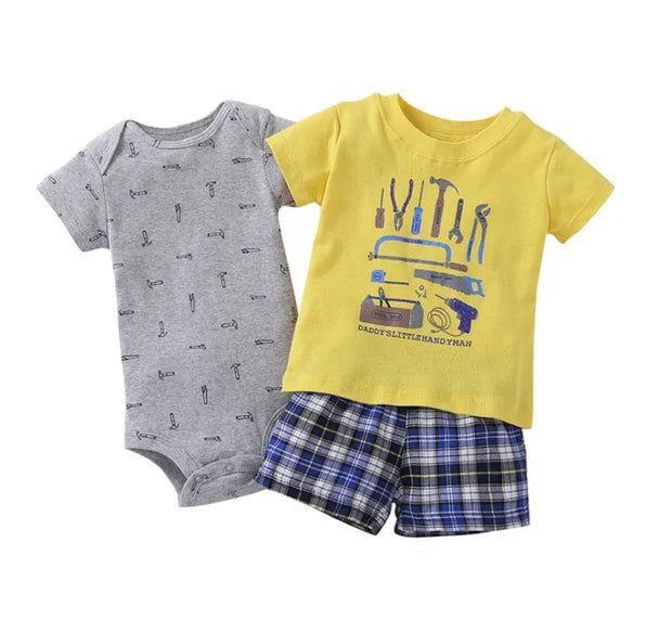 Storazone 20 / 6M Newborn Baby Boys Clothes Set 2023 Summer Cotton Short Sleeve Tops+Romper+Shorts 3Pcs sets Infant Baby Boy Girl Clothing Outfits