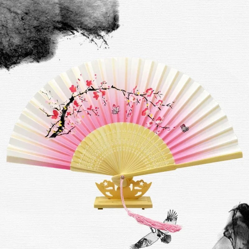 Storazone 20 Chinese Japanese Silk Folding Fan Wooden Shank Classical Dance Fan High Quality Tassel Elegent Female Fan Home Decoration