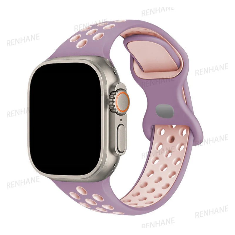 Storazone 20 Purple Pink / 38mm 40mm 41mm Silicone Strap For Apple Watch band 8 7 45mm 41mm 49 44mm 42mm 40mm 38mm Breathable Wristband For iWatch series 6 5 4 3 SE Ultra