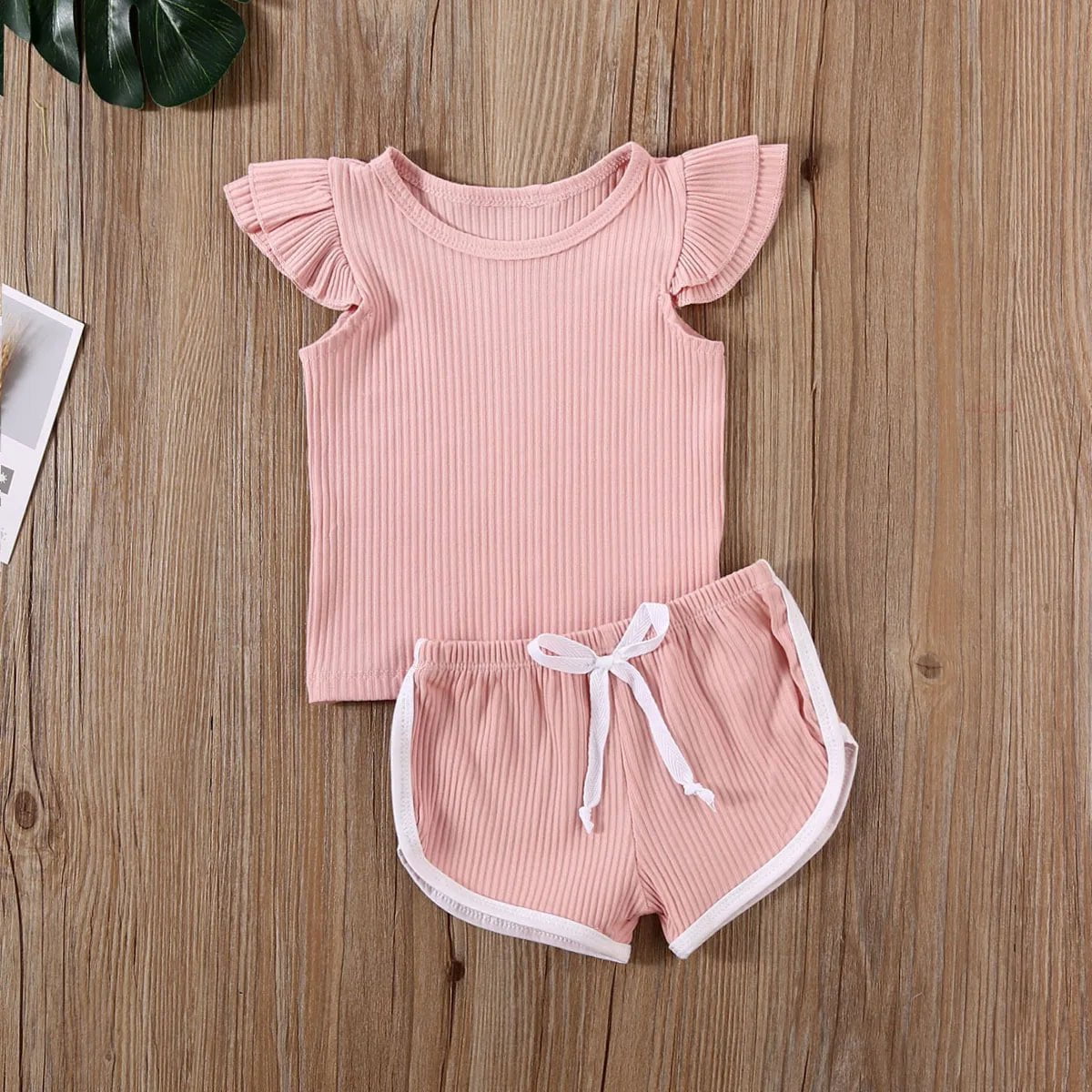 Storazone 2020 Summer Infant Baby Girls Boys Clothes Sets Ruffles Short Sleeve Pullover T Shirts Shorts Solid Outfits